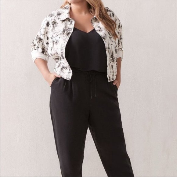 Addition Elle Women All Over Printed Cropped Boyfriend Jean Jacket Plus Size X - Picture 1 of 12